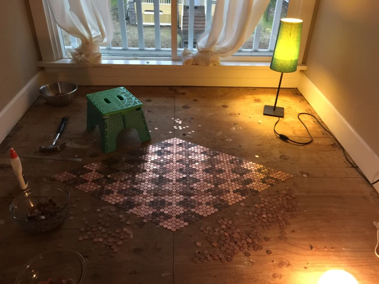 This DIY Fanatic Used Spare Change To Create Amazing Floor In Her Spare Time